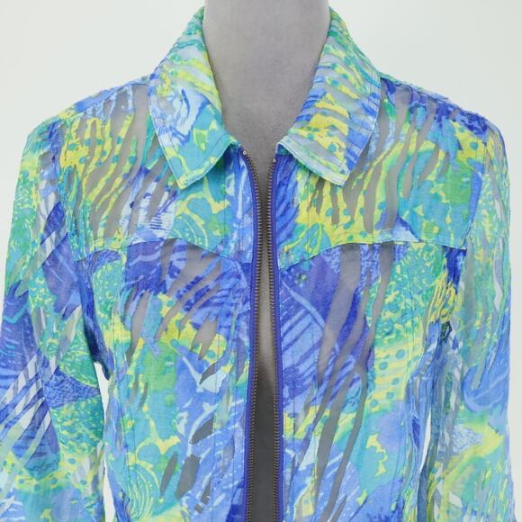 Coldwater Creek Jacket Womens 10 Blue Green Sheer Mesh Zip Lightweight Whimsy - Picture 7 of 15